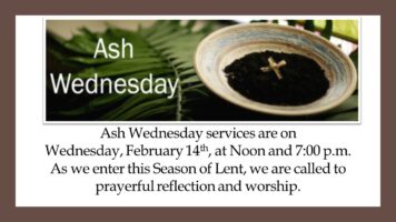 Ash Wednesday, February 14, Services at Noon and 7:00 p.m. Featured Image