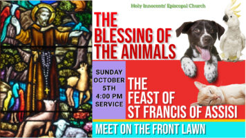 The Blessing of the Animals, Sunday, October 5th at 4:00 p.m. Featured Image