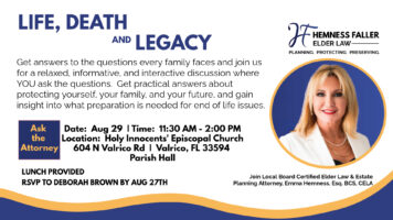 Life, Death, and Legacy August 29, 11:30 – 2:00 PM Featured Image
