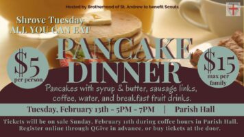 Shrove Tuesday, February 13th – Pancake Dinner 5-7 PM Featured Image