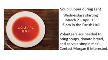 Lent Soup Suppers – Wednesdays 6 PM March 2nd – April 13th Featured Image